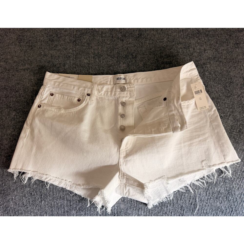 AGOLDE Parker Long White High-Rise Denim Cutoff Shorts size 32 NWT